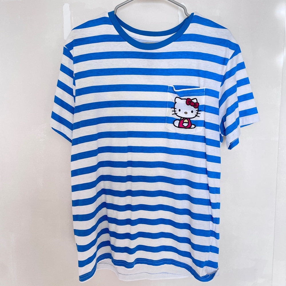 ❌SOLD❌ Hello Kitty Blue and White Striped Short Sleeve Tee